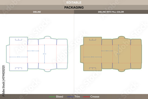 Square cardboard box dieline, tuck end side variations packaging template with fold structure and die line for retail-ready display and product protection
