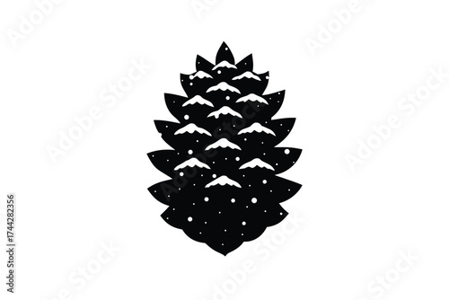 snow dusted pinecone simple line art silhouette vector icon