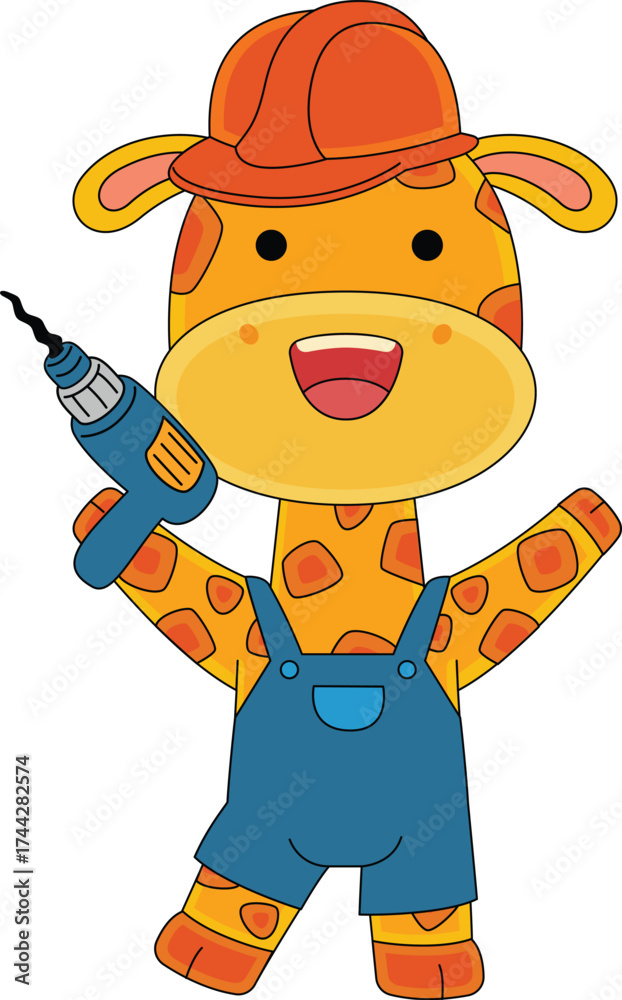 Fototapeta premium Cute Giraffe Consturction Worker