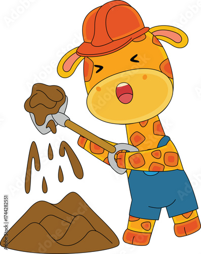 Cute Giraffe Consturction Worker