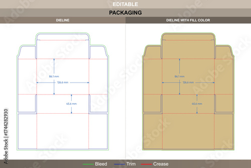 Tuck end box variations adhesive boxes dieline, custom packaging template with fold structure and die line for branding, product protection, and retail presentation