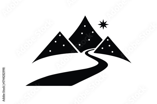 snow trail simple line art silhouette vector icon