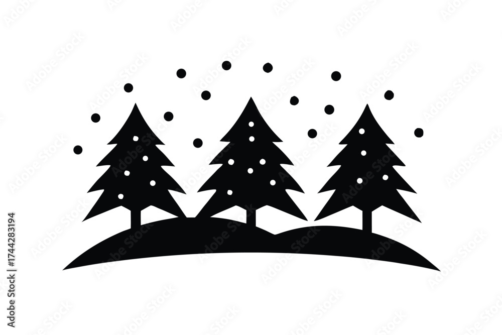 Obraz premium snowfall over trees simple line art silhouette vector icon