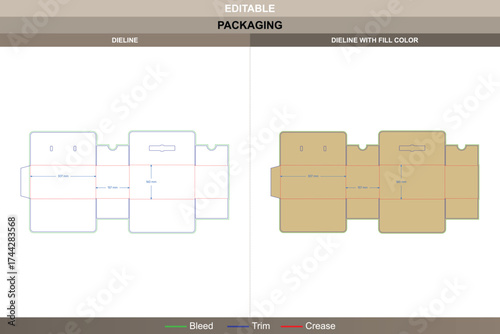 Tuck end box variations adhesive opening dieline, custom packaging template with folding structure and die line for retail-ready product protection and presentation