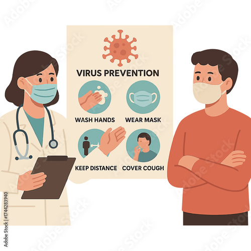 Healthcare professional advising on virus prevention measures during pandemic