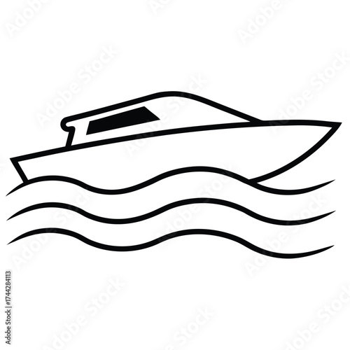speedboat wave simple line art silhouette vector icon