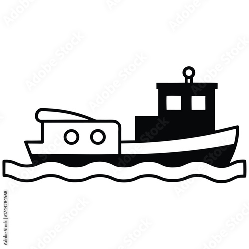 tug pushing barge simple line art silhouette vector icon