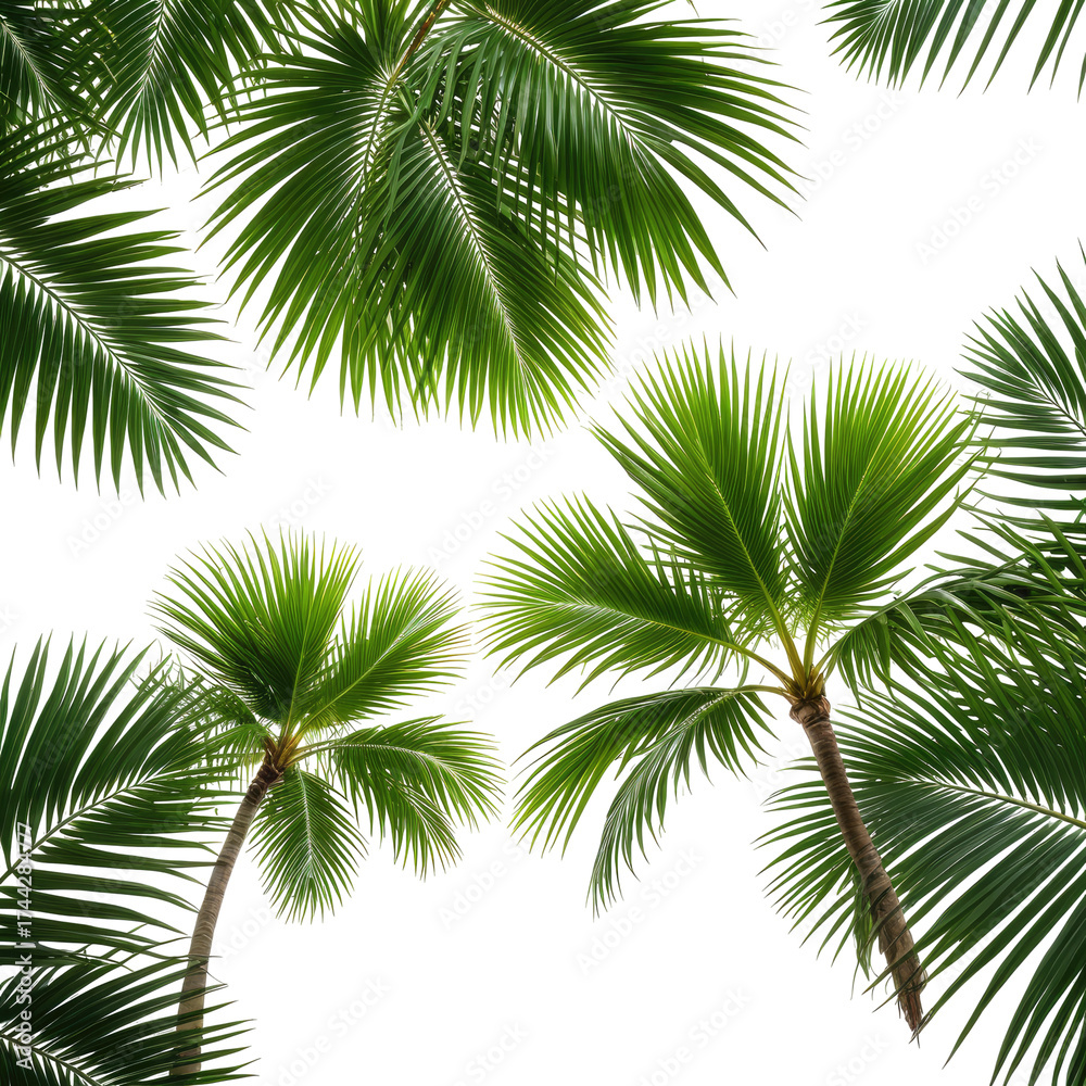 Naklejka premium Green palm fronds on black background. Tropical, nature, summer scene