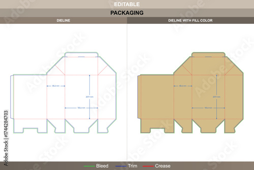 Tuck end box variations angled opening dieline, custom packaging template with fold structure and die line for secure retail, branding, and shipping presentation