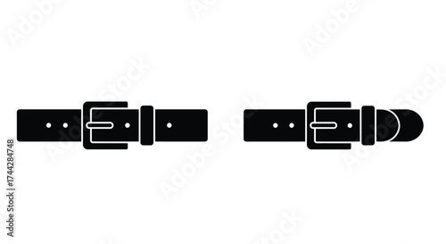 Two simple black belt buckle icons with rectangular straps displayed