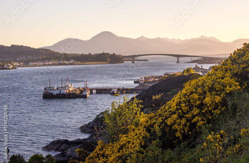 The Kyle of Lochalsh and the Isle of Skye, with the Skye Bridge in the bacckground, at dawn. 