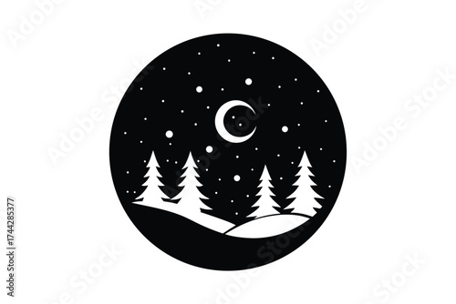 winter moon simple line art silhouette vector icon