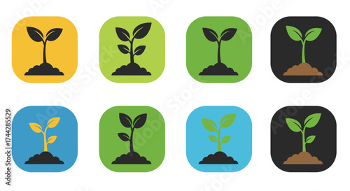 Illustrative depiction of plant growth stages with varied colored backgrounds