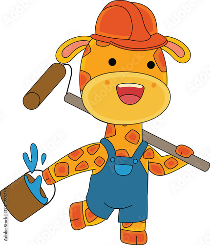 Cute Giraffe Consturction Worker