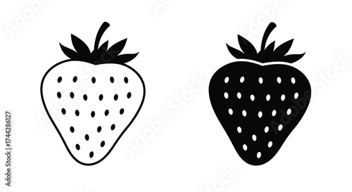 Two stylized black and white strawberry illustrations side by side