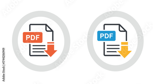 Two pdf document icons with arrows pointing downward gray background
