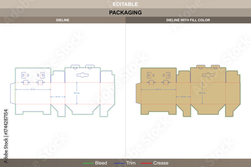 Tuck end box variations carrying cases dieline, printable packaging template with fold structure and die line for retail display, branding, and secure shipping