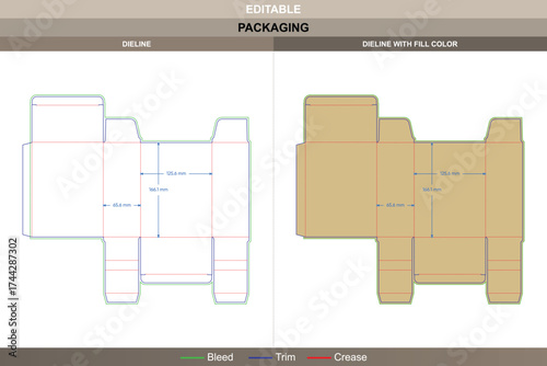 Tuck end box variations buffer inserts dieline, vector packaging template with structural folds and die line for secure product packaging and retail presentation