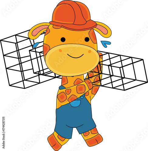 Cute Giraffe Consturction Worker