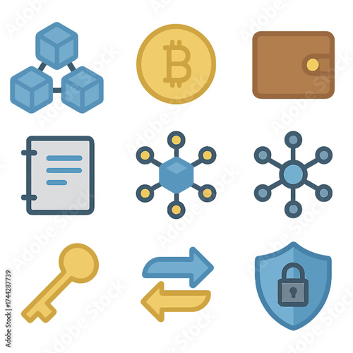 Blockchain and cryptocurrency icons in modern gradient style