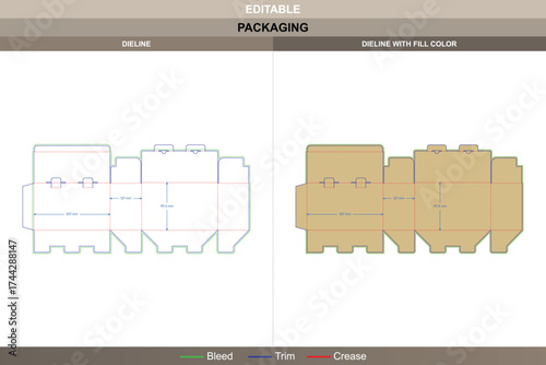 Tuck end box variations double safety buckles dieline, custom packaging template with folding structure and die line layout for secure product packaging and display