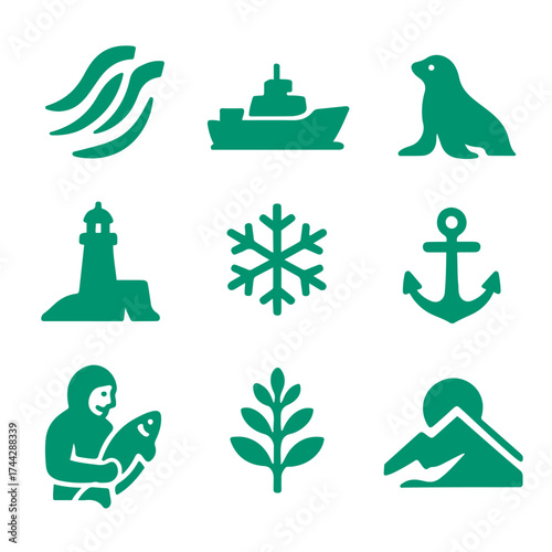 vector isolated green color Murmansk traditional cultural symbols