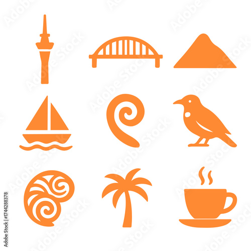 vector isolated orange color Auckland traditional cultural symbols