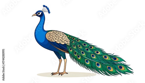 Majestic Peacock with Vibrant Plumage Standing Tall.