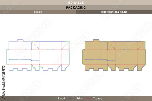 Tuck end box variations front open dieline, printable packaging template with folding structure and die line layout for retail-ready product display and shipping