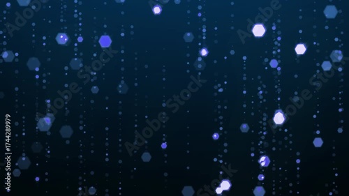 Blue glitter glowing particles falling in soft shimmering motion on dark background for New Year celebration, award ceremony, event party design. 4K loop animation.