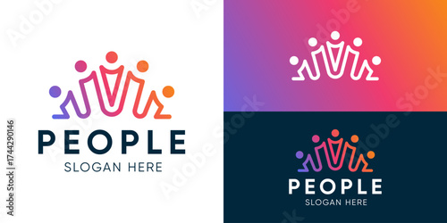 Creative simple people logo template. Connecting people, people bridge, unity leadership logo design vector illustration.