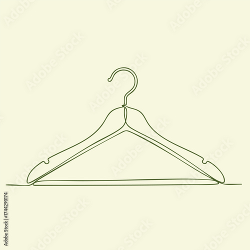 Minimalist line drawing of a clothes hanger with a simple, elegant design on a light