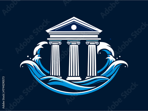 Ancient Temple Wave Logo Symbol for Finance and Institution