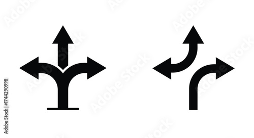 Black arrows pointing in multiple directions simple graphic design illustration