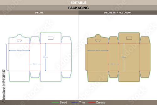 Tuck end box variations overlapping dieline, editable packaging template with fold structure and die line layout for product protection, branding, and retail display