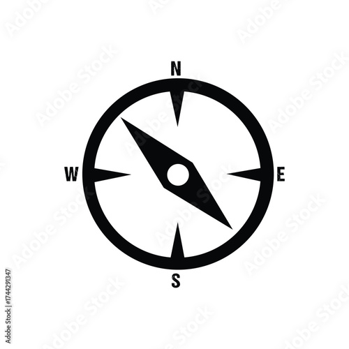 Vector art of compass, representing navigation, direction, exploration, and guidance in a minimalist graphic style
