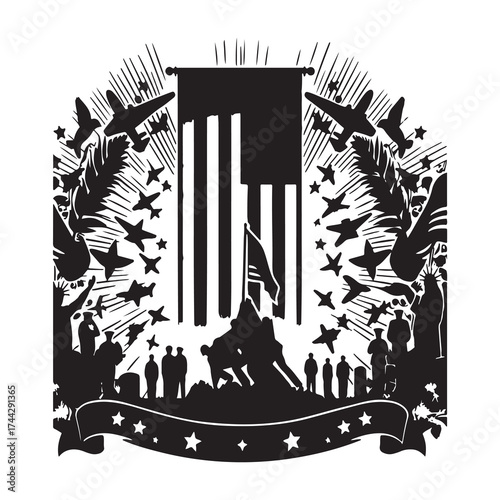 Celebration of Patriotism and Unity with National Symbols and Military Tribute Featuring Flags and Airplanes
