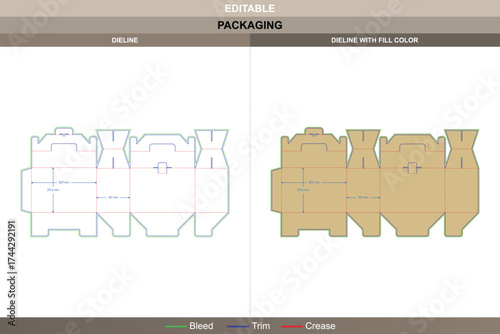 Tuck end box variations positive button bottom dieline, customizable packaging template with fold structure and die line for secure product protection and display