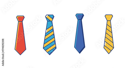 Four colorful ties displayed in a simple straightforward arrangement