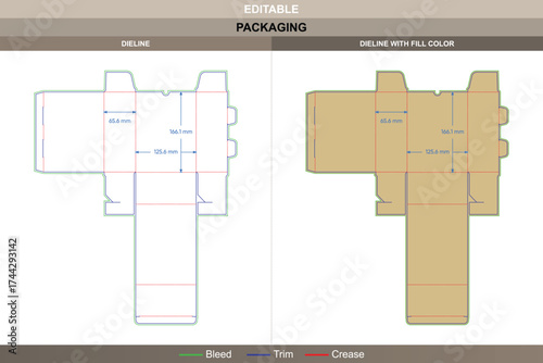 Tuck end box variations side dieline, vector packaging template with fold structure and die line layout for retail-ready product display and branding