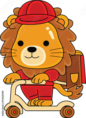 cute lion courier character