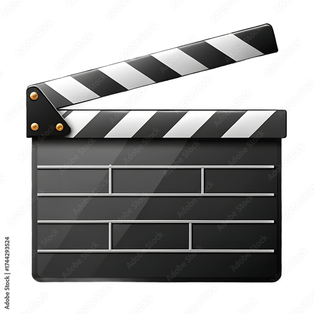 Fototapeta premium movie clapper board isolated on white background PNG , AI GENERATED 