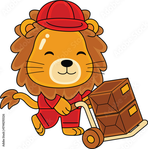 cute lion courier character