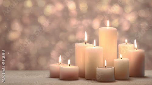 All Saints Day Background, Sober, Candles, Soft Tones, Background for All Saint’s Day or All Souls’ Day. Background with copy space.