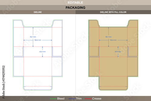 Tuck end box variations trans dieline, vector packaging template with structural folds and die line layout for professional retail and shipping-ready packaging