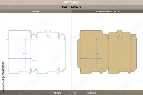 Tuck end box variations with tear lines dieline, editable packaging template with fold structure and professional die line layout for retail-ready product presentation