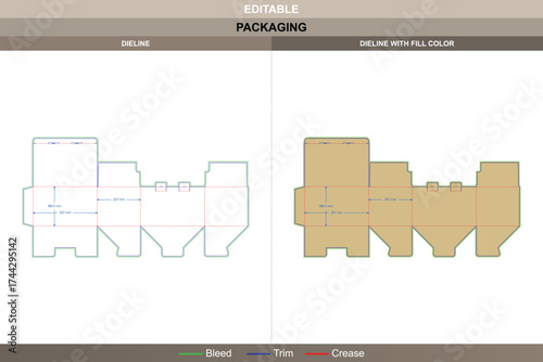 Tuck end boxes auto bottom snap lock dieline, vector packaging template with folding structure and die line for secure retail-ready product branding and shipping