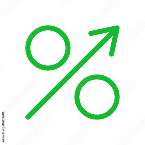 Green percentage symbol with increase arrow