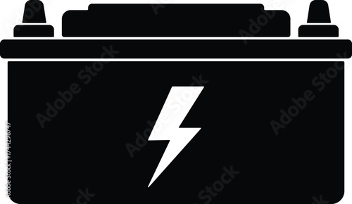 Black silhouette of a car battery with a white lightning bolt symbol on its side silhouette