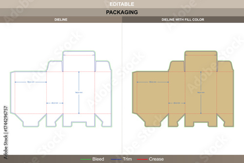 Tuck end boxes back open dieline, vector packaging template with structural folds and die line for secure product packaging and retail display